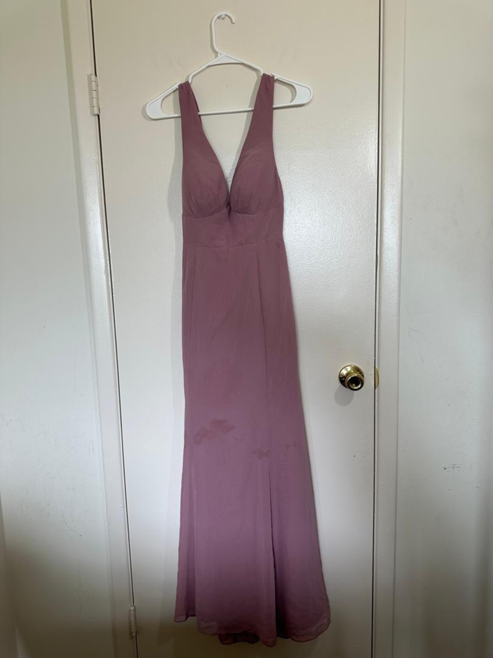 Azazie Mauve Backless Tie-Back A-Line Gown • Size XS - Picture 10 of 12